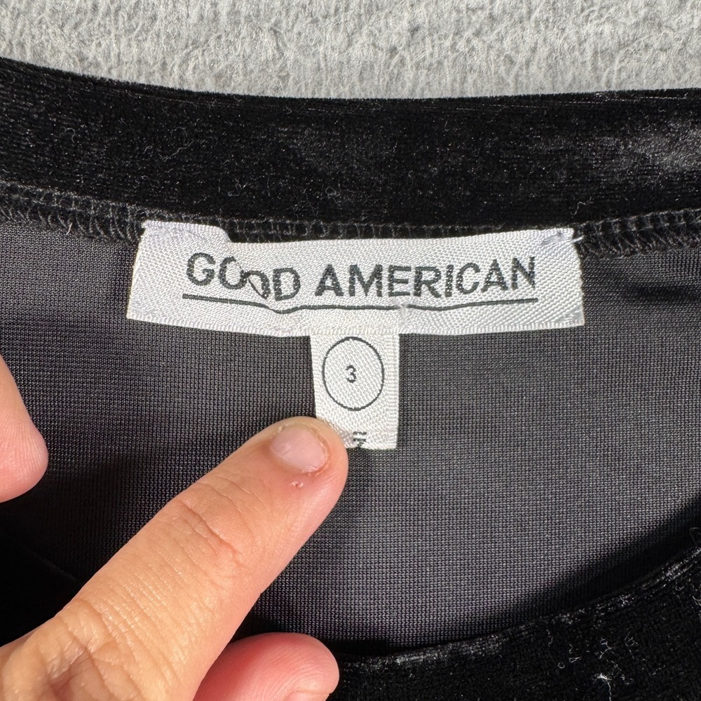 Good American Bodysuit Women's 3 Black Velvet Snakeskin Print Scuba‎ Contour - Picture 3 of 7